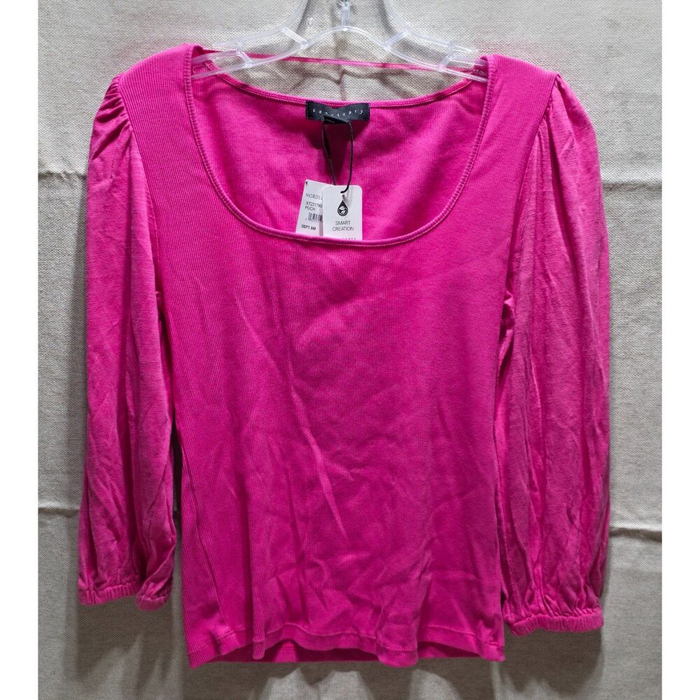 NWT Sanctuary Hot Pink Ribbed Scoop Neck Puff Sleeve Top Size M